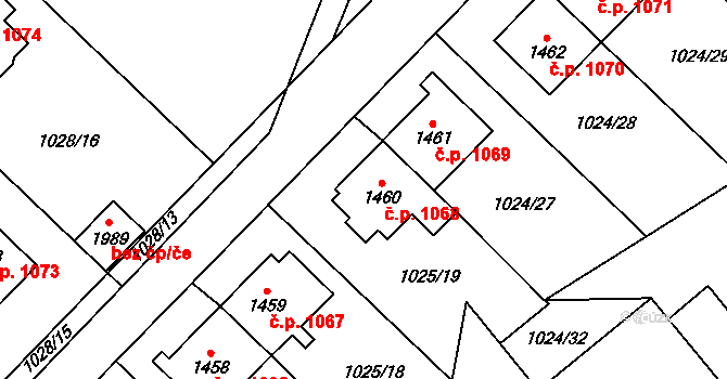 Polná 1068 na parcele st. 1460 v KÚ Polná, Katastrální mapa