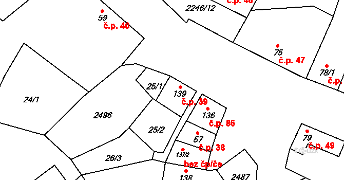 Troubky 39, Troubky-Zdislavice na parcele st. 139 v KÚ Troubky, Katastrální mapa
