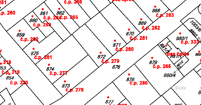 Chropyně 279 na parcele st. 872 v KÚ Chropyně, Katastrální mapa