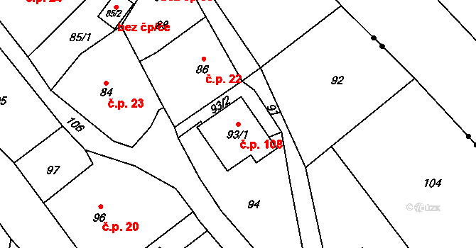 Edrovice 108, Rýmařov na parcele st. 93/1 v KÚ Edrovice, Katastrální mapa