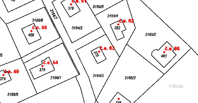 Podělusy 63, Týnec nad Sázavou na parcele st. 379 v KÚ Podělusy, Katastrální mapa