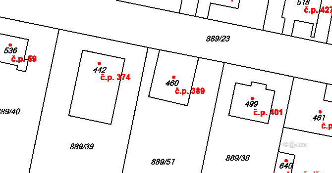Cerhenice 389 na parcele st. 460 v KÚ Cerhenice, Katastrální mapa