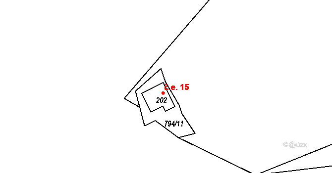 Lensedly 15, Kaliště na parcele st. 202 v KÚ Lensedly, Katastrální mapa