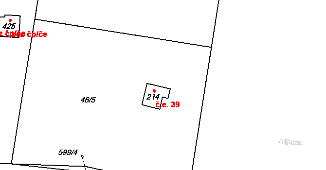 Dolní Lomnice 39, Kunice na parcele st. 214 v KÚ Dolní Lomnice u Kunic, Katastrální mapa