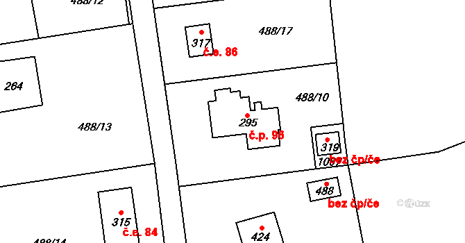 Srbín 96, Mukařov na parcele st. 295 v KÚ Srbín, Katastrální mapa