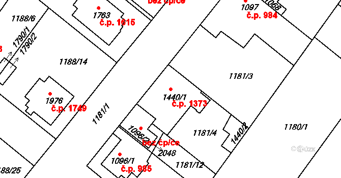 Brandýs nad Labem 1373, Brandýs nad Labem-Stará Boleslav na parcele st. 1440/1 v KÚ Brandýs nad Labem, Katastrální mapa