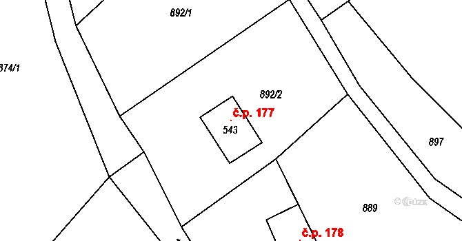 Huntířov 177, Vítězná na parcele st. 543 v KÚ Huntířov, Katastrální mapa