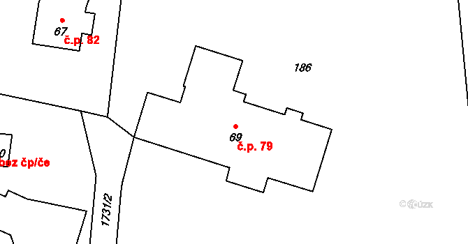 Smilovice 79 na parcele st. 69 v KÚ Smilovice u Třince, Katastrální mapa