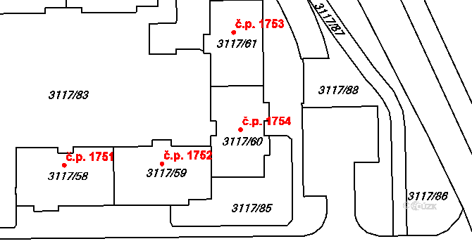 Tachov 1754 na parcele st. 3117/60 v KÚ Tachov, Katastrální mapa