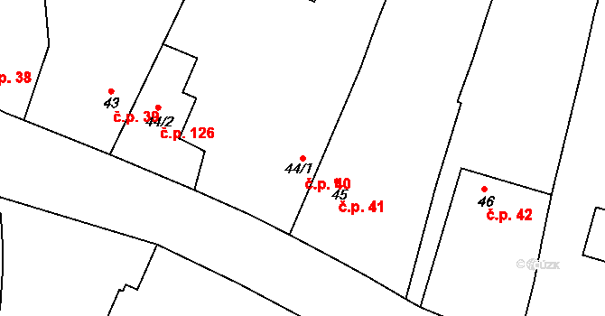 Holohlavy 40 na parcele st. 44/1 v KÚ Holohlavy, Katastrální mapa