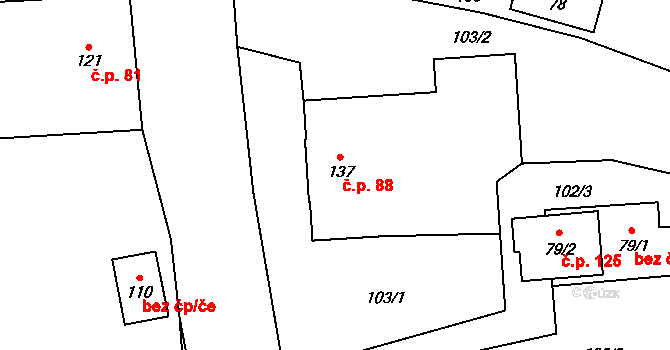 Lezník 88, Polička na parcele st. 137 v KÚ Lezník, Katastrální mapa