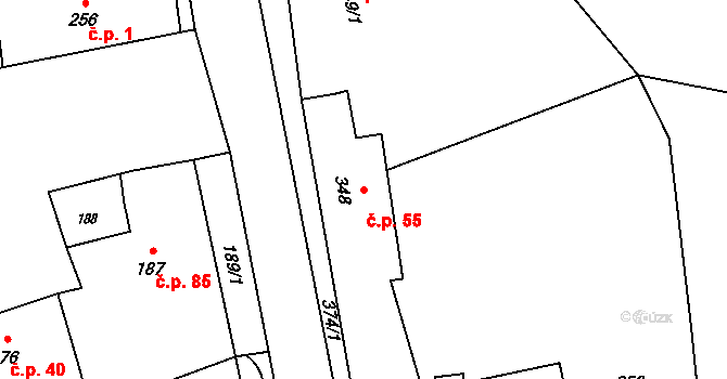 Krčmaň 55 na parcele st. 348 v KÚ Krčmaň, Katastrální mapa