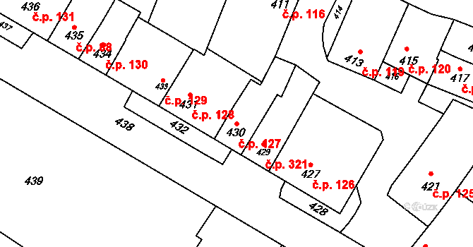 Křelov 127, Křelov-Břuchotín na parcele st. 430 v KÚ Křelov, Katastrální mapa