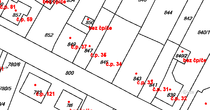 Mimoň V 34, Mimoň na parcele st. 845 v KÚ Mimoň, Katastrální mapa