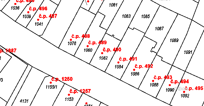 Roudnice nad Labem 490 na parcele st. 1082 v KÚ Roudnice nad Labem, Katastrální mapa