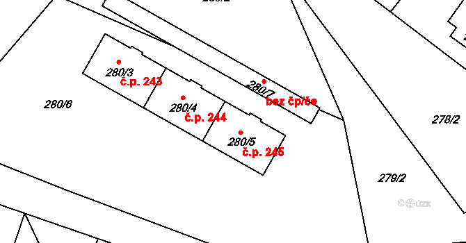 Košťálov 245 na parcele st. 280/5 v KÚ Košťálov, Katastrální mapa