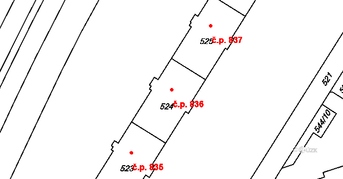 Lutyně 836, Orlová na parcele st. 524 v KÚ Horní Lutyně, Katastrální mapa