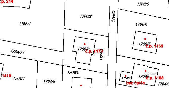 Lutyně 1170, Orlová na parcele st. 1766/6 v KÚ Horní Lutyně, Katastrální mapa