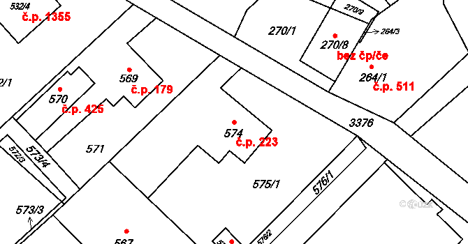 Poruba 223, Orlová na parcele st. 574 v KÚ Poruba u Orlové, Katastrální mapa