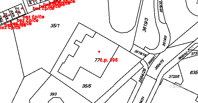 Rožnov pod Radhoštěm 195 na parcele st. 77 v KÚ Rožnov pod Radhoštěm, Katastrální mapa