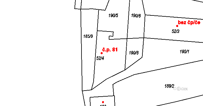 Drahenice 81 na parcele st. 52/4 v KÚ Drahenice, Katastrální mapa