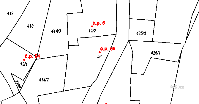 Lčovice 55 na parcele st. 56 v KÚ Lčovice, Katastrální mapa
