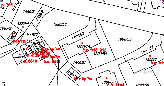 Klíše 912,913, Ústí nad Labem na parcele st. 1890/10 v KÚ Klíše, Katastrální mapa