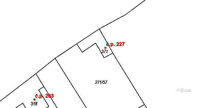 Dymokury 227 na parcele st. 371 v KÚ Dymokury, Katastrální mapa