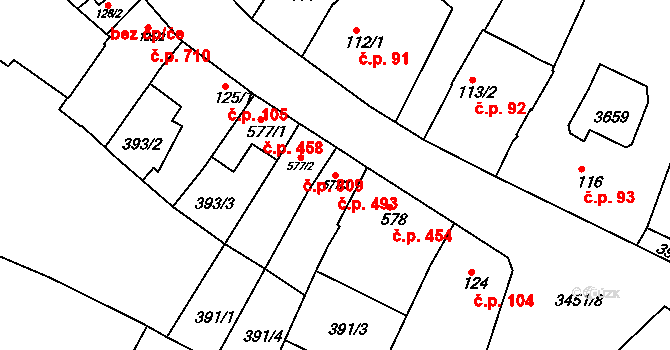 Lysá nad Labem 493 na parcele st. 577/3 v KÚ Lysá nad Labem, Katastrální mapa