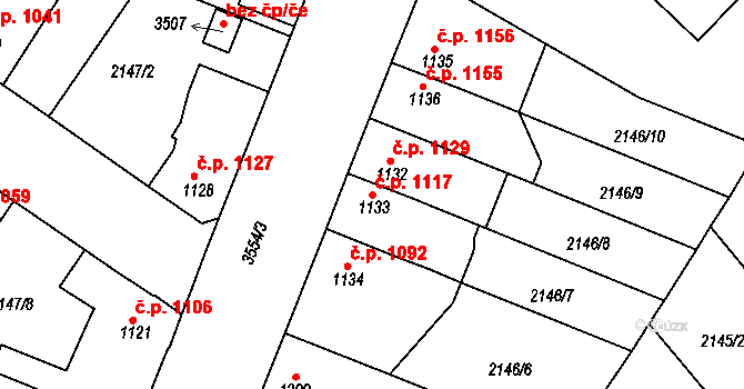 Lysá nad Labem 1117 na parcele st. 1133 v KÚ Lysá nad Labem, Katastrální mapa