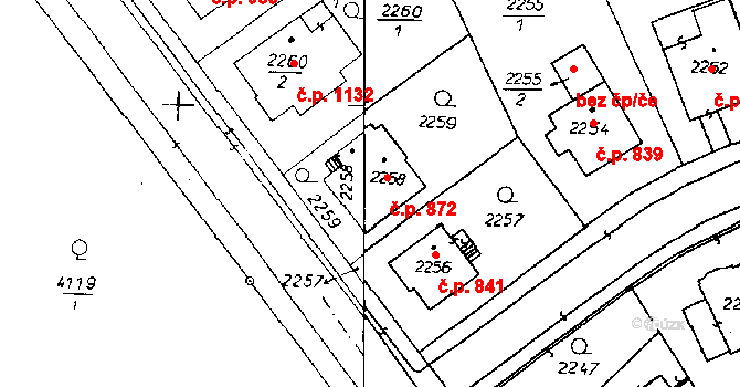 Poděbrady III 872, Poděbrady na parcele st. 2258 v KÚ Poděbrady, Katastrální mapa