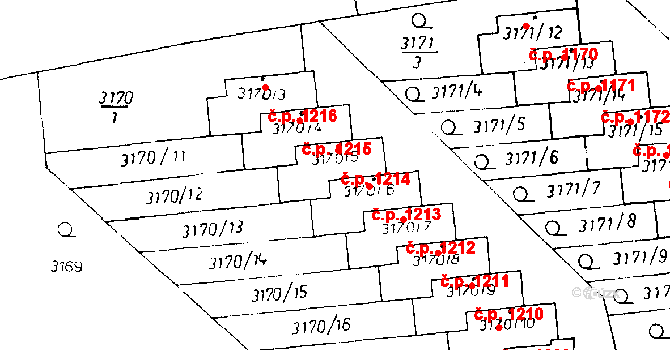 Poděbrady III 1214, Poděbrady na parcele st. 3170/5 v KÚ Poděbrady, Katastrální mapa
