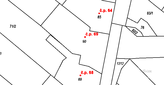 Koválovice u Tištína 69, Koválovice-Osíčany na parcele st. 90 v KÚ Koválovice u Tištína, Katastrální mapa