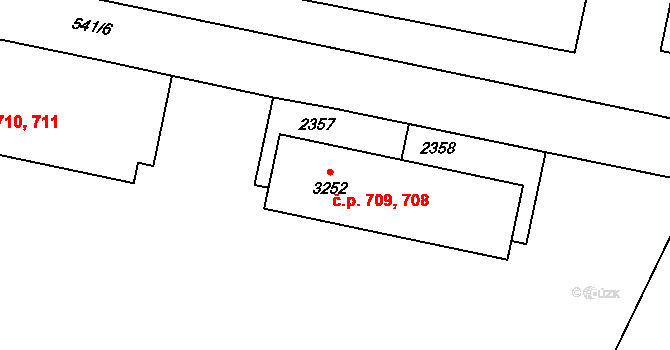 Borovina 708,709, Třebíč na parcele st. 3252 v KÚ Třebíč, Katastrální mapa
