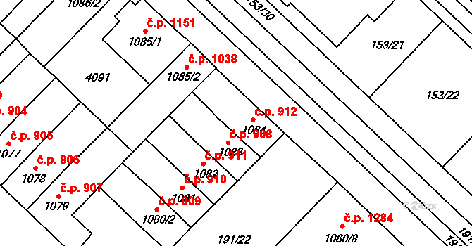 Břeclav 912 na parcele st. 1084 v KÚ Břeclav, Katastrální mapa
