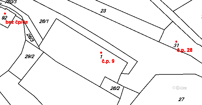 Píšť 9 na parcele st. 1 v KÚ Píšť u Humpolce, Katastrální mapa