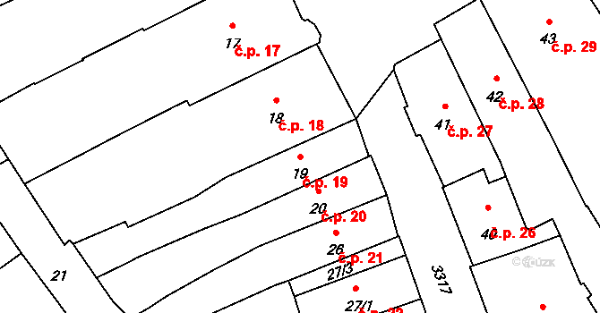 Pelhřimov 19 na parcele st. 19 v KÚ Pelhřimov, Katastrální mapa