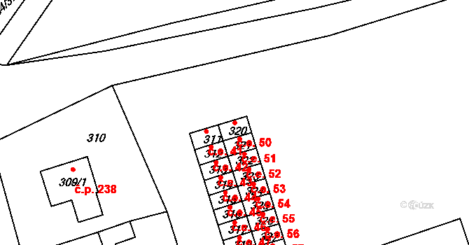 Běhánky 50, Dubí na parcele st. 320 v KÚ Běhánky, Katastrální mapa