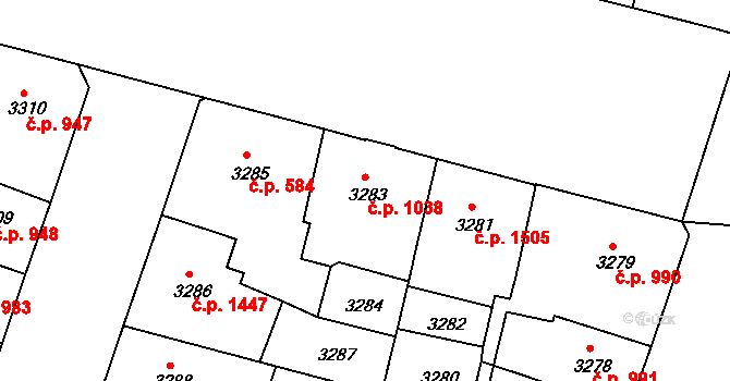 Teplice 1038 na parcele st. 3283 v KÚ Teplice, Katastrální mapa