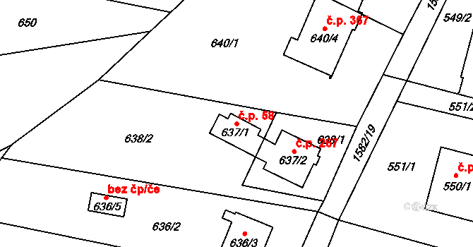 Řepiště 58 na parcele st. 637/1 v KÚ Řepiště, Katastrální mapa