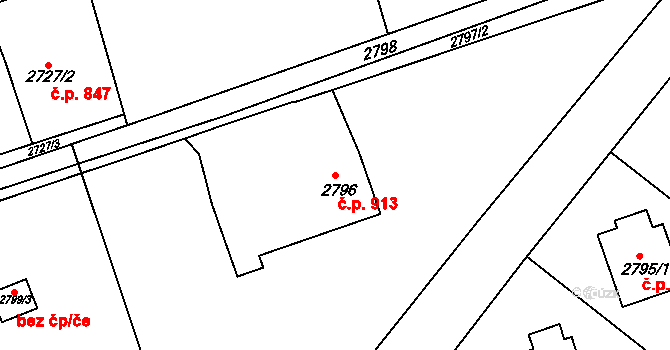 Frýdlant 913, Frýdlant nad Ostravicí na parcele st. 2796 v KÚ Frýdlant nad Ostravicí, Katastrální mapa