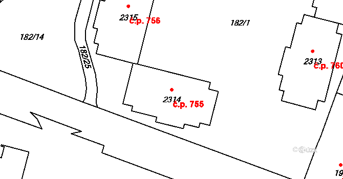 Úšovice 755, Mariánské Lázně na parcele st. 2314 v KÚ Úšovice, Katastrální mapa