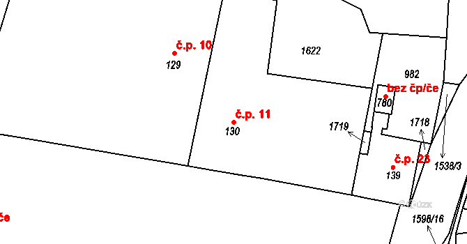 Semilkovice 11, Obříství na parcele st. 130 v KÚ Obříství, Katastrální mapa
