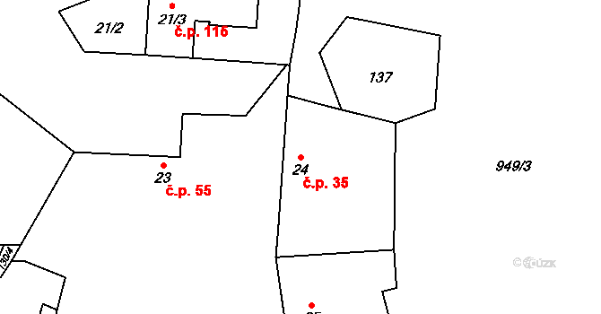 Zavidov 35 na parcele st. 24 v KÚ Zavidov, Katastrální mapa