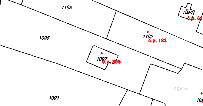 Jablůnka 395 na parcele st. 1097 v KÚ Jablůnka, Katastrální mapa