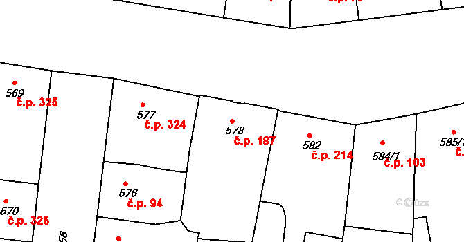 Žižkov 187, Praha na parcele st. 578 v KÚ Žižkov, Katastrální mapa