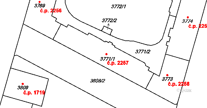 Vinohrady 2257, Praha na parcele st. 3771/1 v KÚ Vinohrady, Katastrální mapa