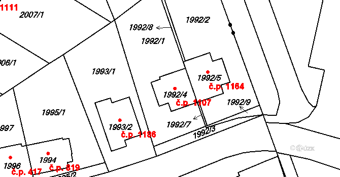 Chodov 1107, Praha na parcele st. 1992/4 v KÚ Chodov, Katastrální mapa