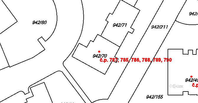 Hlubočepy 785,786,787,788,789,, Praha na parcele st. 942/70 v KÚ Hlubočepy, Katastrální mapa
