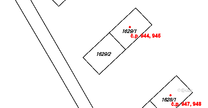 Suchdol 944,945, Praha na parcele st. 1629/2 v KÚ Suchdol, Katastrální mapa